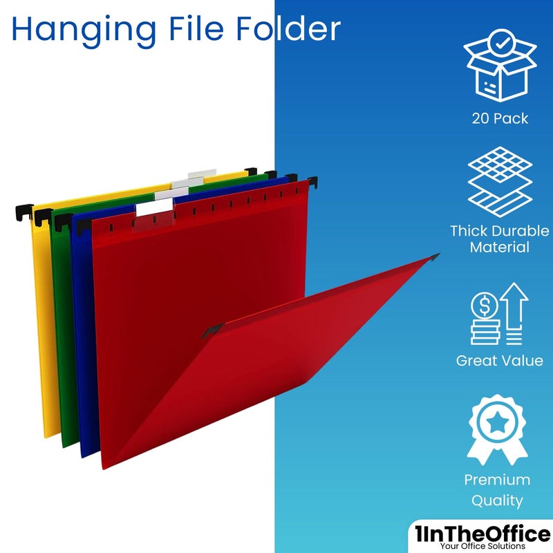 1InTheOffice Poly Hanging Folders Letter Size, Assorted Color, 5-Tab, 20 Pack - Image 2